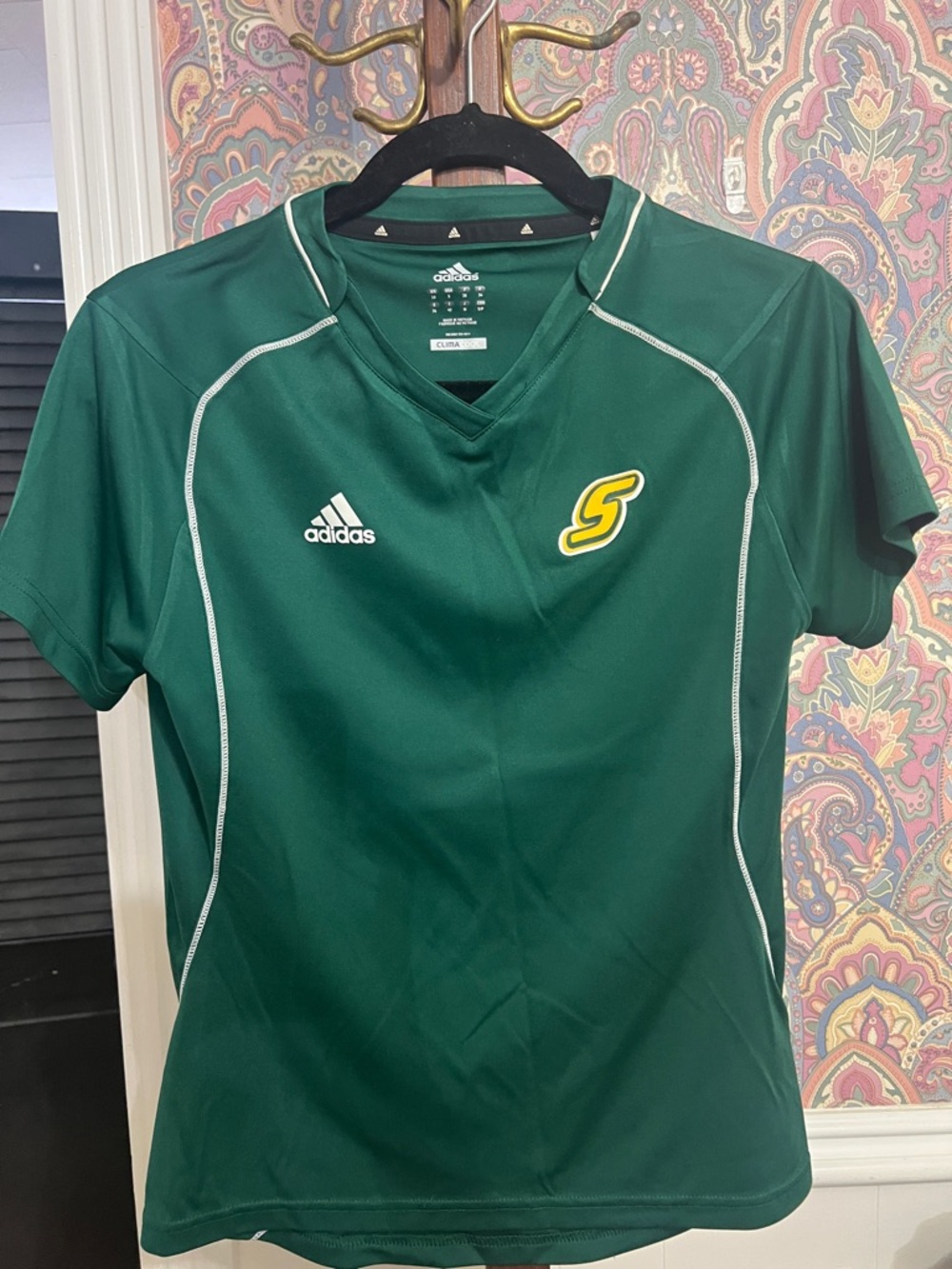 adidas Green Short Sleeve Sports Jersey with Yellow S Logo